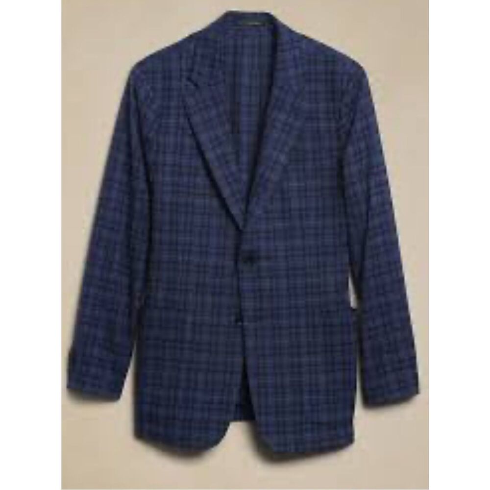 Banana Republic Mens Tailored Fit Blue Plaid Blazer Sport Coat Jacket 44